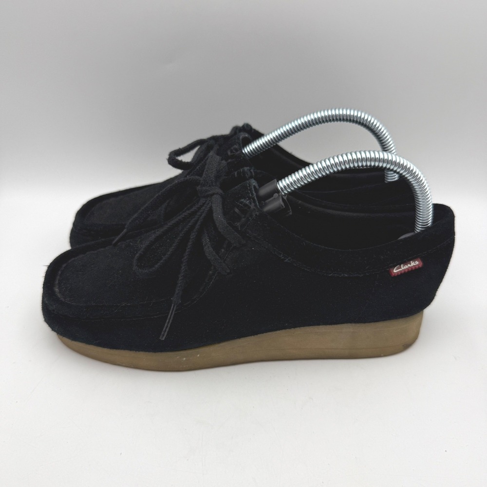 Clarks Wallabee Loafers Womens 7 Black Suede Lace‎ Up Gum Wedge Sole 20113575